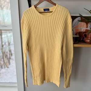 J. McLaughlin Light Butter Yellow Ribbed Cotton Fitted Crewneck Sweater Sz Large